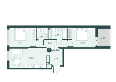 Квартира 64,5 м², 2-комнатная - изображение 1