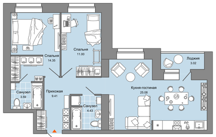 Квартира 69 м², 3-комнатная - изображение 1