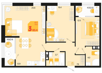 80 м², 3-комнатная квартира 10 700 000 ₽ - изображение 88
