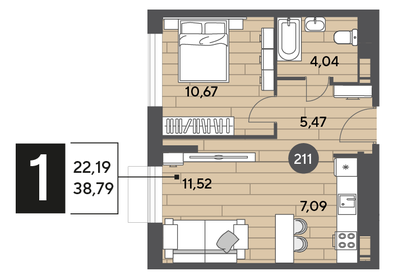 38,8 м², 1-комнатная квартира 6 346 044 ₽ - изображение 26
