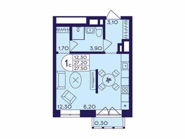 Квартира 27,5 м², 1-комнатная - изображение 1