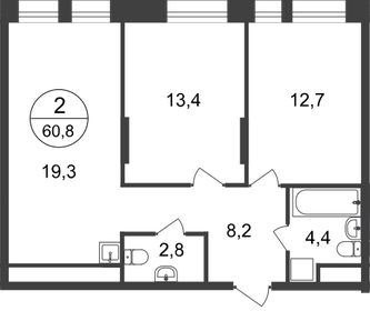 Квартира 60,8 м², 2-комнатная - изображение 1