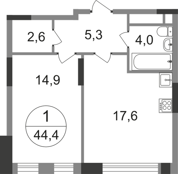 44,4 м², 1-комнатная квартира 12 276 449 ₽ - изображение 1