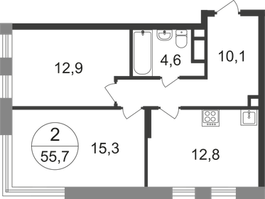 Квартира 55,7 м², 2-комнатная - изображение 1