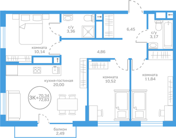 Квартира 70,3 м², 3-комнатная - изображение 1