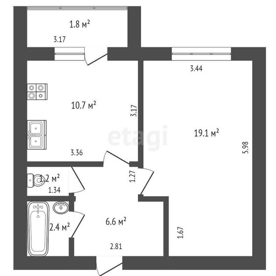 40 м², 1-комнатная квартира 2 660 000 ₽ - изображение 1