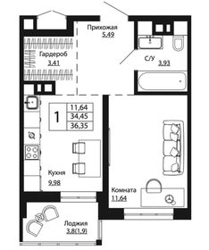 Квартира 36,4 м², 1-комнатная - изображение 1