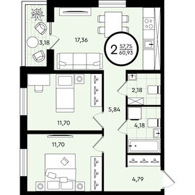 Квартира 60,9 м², 2-комнатная - изображение 1