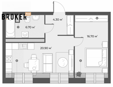 Квартира 48,6 м², студия - изображение 1