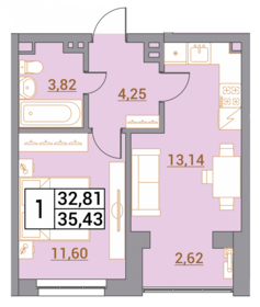 Квартира 35,4 м², 1-комнатная - изображение 1