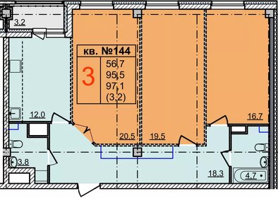 Квартира 97,1 м², 3-комнатная - изображение 1