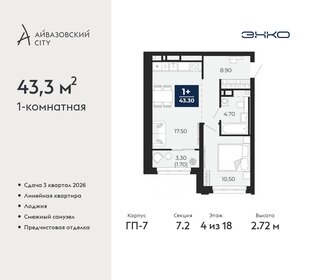 43,5 м², 1-комнатная квартира 7 770 000 ₽ - изображение 17