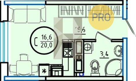 Квартира 20 м², студия - изображение 1