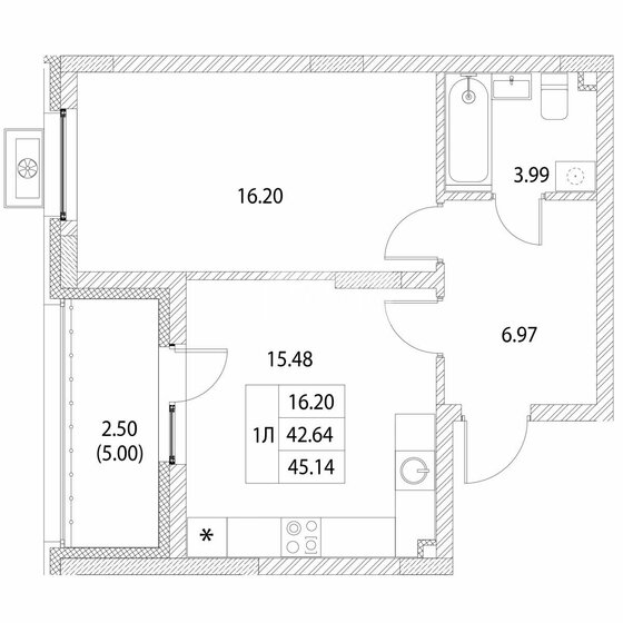 45 м², 1-комнатная квартира 9 999 000 ₽ - изображение 1
