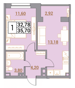 Квартира 35,7 м², 1-комнатная - изображение 1