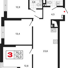 Квартира 75 м², 3-комнатная - изображение 2