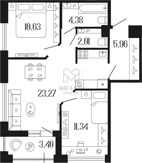 58,9 м², 3-комнатная квартира 27 500 000 ₽ - изображение 1