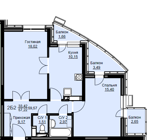 59,6 м², 2-комнатная квартира 8 935 500 ₽ - изображение 19