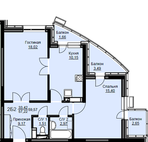 Квартира 59,6 м², 2-комнатная - изображение 1