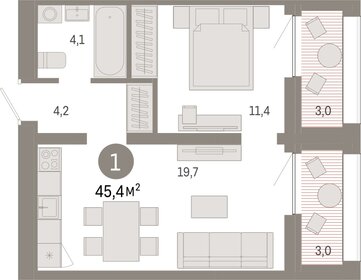 Квартира 45,4 м², 1-комнатная - изображение 1