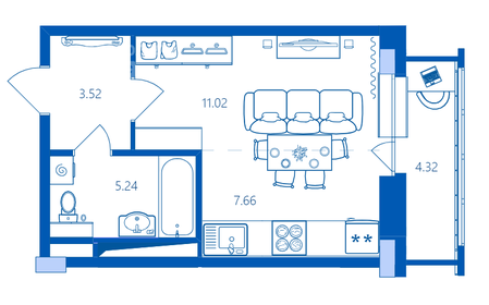 Квартира 31,7 м², студия - изображение 1