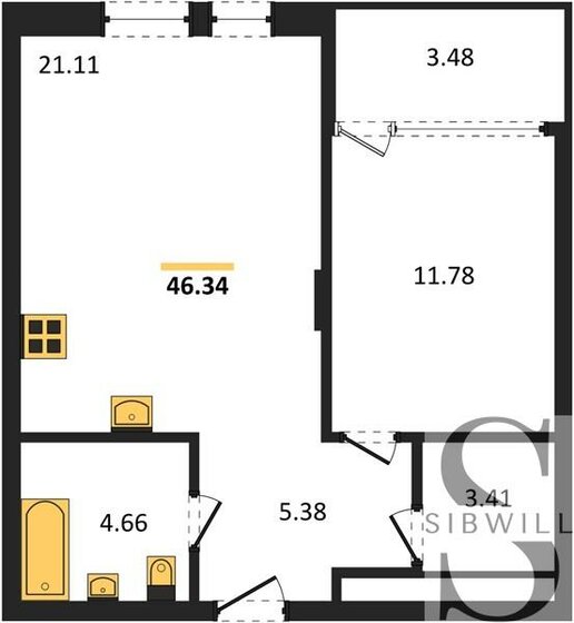 46,2 м², 1-комнатная квартира 6 320 000 ₽ - изображение 1