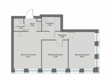 Квартира 56,5 м², 2-комнатные - изображение 1