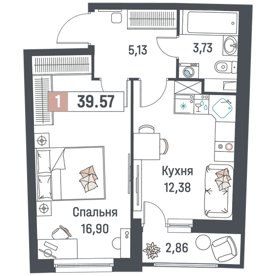 39,6 м², 1-комнатная квартира 5 824 704 ₽ - изображение 28