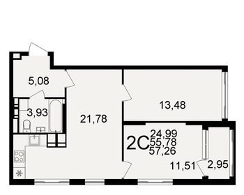 Квартира 57,3 м², 2-комнатная - изображение 1