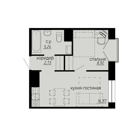31,9 м², 1-комнатные апартаменты 9 876 600 ₽ - изображение 1