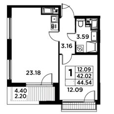 Квартира 44,5 м², 1-комнатная - изображение 3