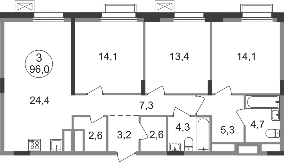 96 м², 3-комнатная квартира 21 935 590 ₽ - изображение 1