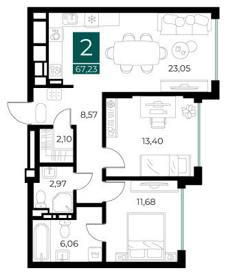 67,2 м², 2-комнатная квартира 10 756 800 ₽ - изображение 1