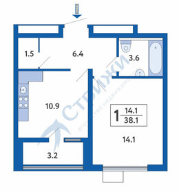 Квартира 38,1 м², 1-комнатная - изображение 1