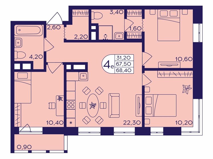 68,4 м², 3-комнатная квартира 11 012 400 ₽ - изображение 15