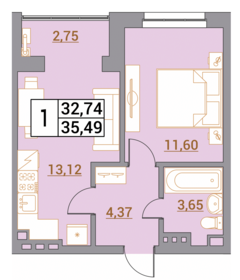 Квартира 35,5 м², 1-комнатная - изображение 1