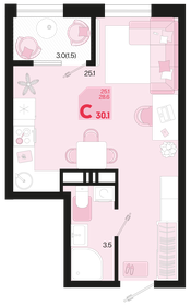 29,4 м², 1-комнатная квартира 3 850 000 ₽ - изображение 112