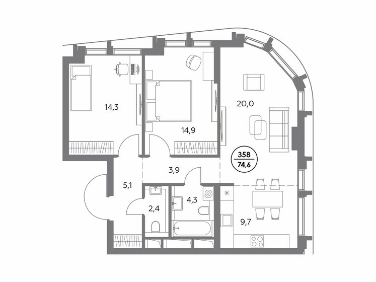 74,6 м², 2-комнатная квартира 36 106 400 ₽ - изображение 1