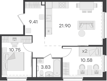77 м², 3-комнатная квартира 6 300 000 ₽ - изображение 44