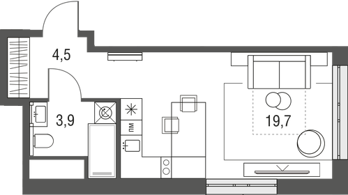 Квартира 28,1 м², студия - изображение 1