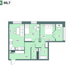 Квартира 60,8 м², 3-комнатная - изображение 2