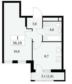 Квартира 36,1 м², 2-комнатная - изображение 1