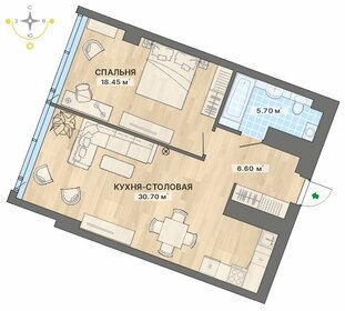 Квартира 61,5 м², 1-комнатные - изображение 1