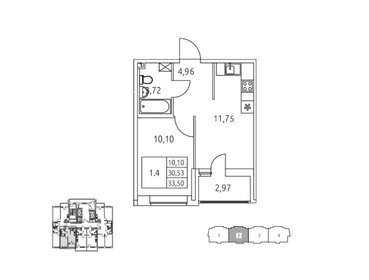 Квартира 34 м², 1-комнатная - изображение 1