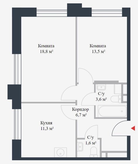 55,5 м², 2-комнатная квартира 17 000 000 ₽ - изображение 43