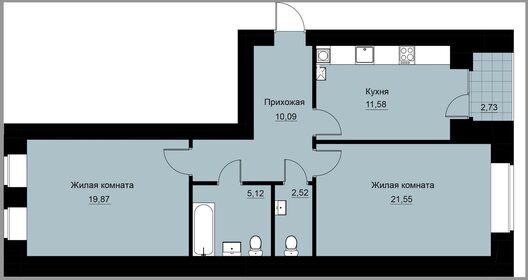 Квартира 71,7 м², 2-комнатная - изображение 1