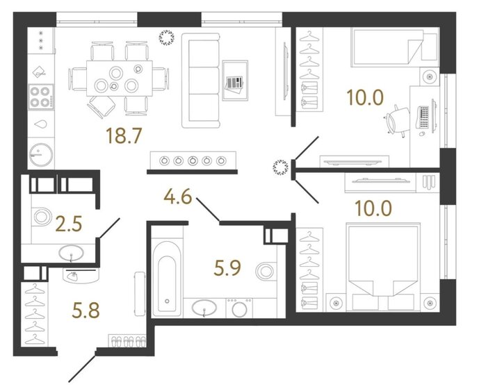 57,5 м², 2-комнатная квартира 16 250 000 ₽ - изображение 1