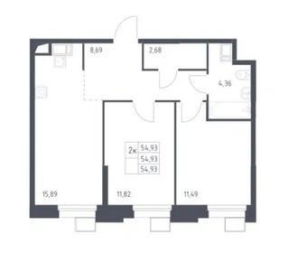 Квартира 54,9 м², 2-комнатные - изображение 1