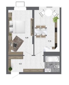 Квартира 45,7 м², 1-комнатная - изображение 1