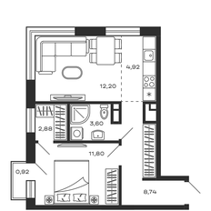 Квартира 44 м², 1-комнатная - изображение 5